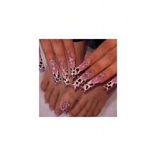 48Pcs Leopard French Tips Press On Nails Long Stiletto Fake Nails With Green Striped Design Zebra French Tips Press On Toenails Rhinestones False Toenails Short Square Fake Toenails For Women Manicure-363629 - FGH-22 - Xem 1