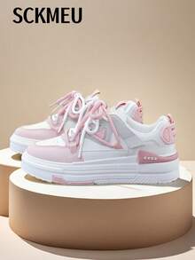 SCKMEU 1 زوج من الحذاء الرياضي الخفيف الوزن العصري للنساء ، للاستخدام اليومي للطالبات - وردي - مشاهدة 5