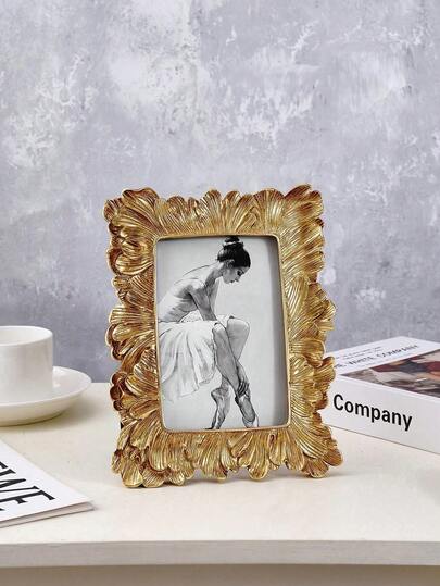 1pc Vintage European Style Golden Petal Pattern Decorative Photo Frame, Resin Material Dual-Purpose Home Decoration Picture Frame, Suitable For Family Photo Display And Shooting Props Decoration Gift Birthday Graduation