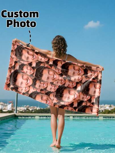 1PC Personalized Custom Beach Towel With Photo Design, Customized With Your Name And Photo. Perfect For Use On The Beach, By The Poolside, And During Beach Vacations. This Multifunctional Beach Towel Is Ideal For Outdoor Beach Activities, Travel, And Provides Comfort When Lounging, Sunbathing, And Relaxing. A Unique Gift For Her, Him, Mother, Father, Girlfriend, Boyfriend.