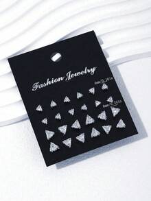 24-48pcs/Set Simple Punk Geometric Round, Square, Heart, Triangle, Five-Pointed Star Zirconia Earrings Suitable For Men, Suitable For Gorgeous Parties, Festivals, Vacations, Music Events, Couples, Gatherings, Dates, Gifts, Casual Wear