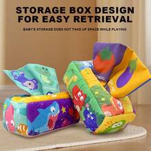 1 套 10 件婴儿纸巾盒玩具 - 蒙特梭利设计柔软毛绒纸巾盒玩具，适合 6-12 个月婴儿，柔软填充，可重复使用的丝质围巾，培养宝宝的精细运动技能，高对比度皱纹感官玩具，包括 3 张发声纸和 6 条围巾，适合男孩和女孩的早教生日礼物（部分配件颜色随机）