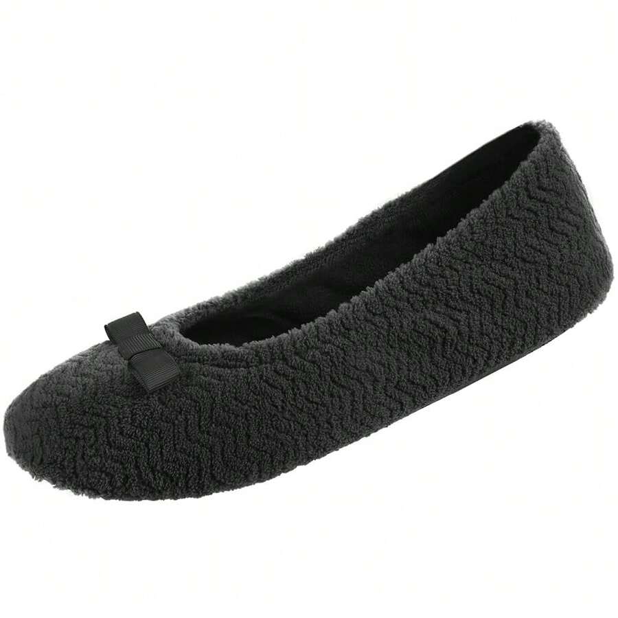 Isotoner Women's Diamond Microterry Gemma Ballerina Slippers With Memory Foam Comfort And Suede Sole-405868 - 黑色雪佛龍 - 查看 1