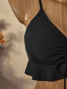 Bellisia Conjunto de biquíni de verão com babados e cordão na bainha