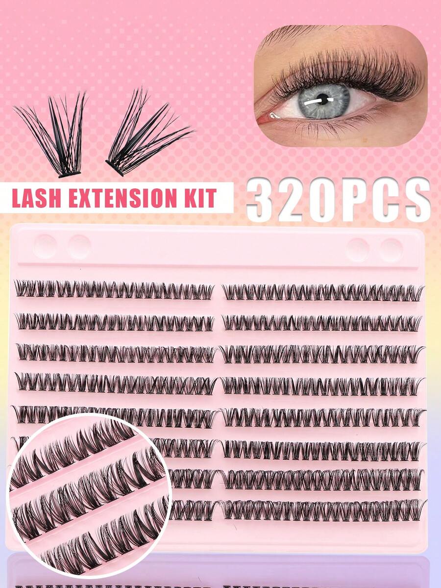 320 件浓密、柔软、轻盈的假睫毛 C 卷曲 10-16 毫米混合长度睫毛簇扩大双眼提升眼尾假睫毛化妆必备睫毛大容量装在一个盒子里，最大盒子可用很长时间 - 黑色 - 查看 1