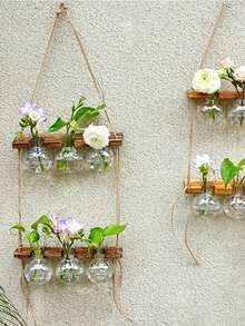 Probówka do roślin hydroponicznych, wiszący wazon na ścianę, wiszący stojak na kwiaty z drewnianej liny, innowacyjny dekoracyjny szklany pojemnik