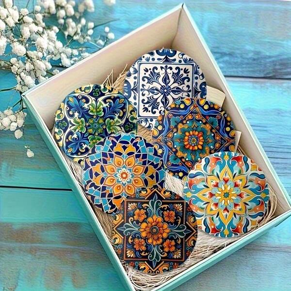 Set di 6 sottobicchieri in legno con motivo mandala, perfetti per balcone, tavolo da cucina e soggiorno - regalo ideale per amici e famiglia, sottobicchieri antiscivolo per bevande, decorazione per la casa, la cucina, accessori per la cucina, decorazione per tavoli, decorazione natalizia, disponibile in 1 set o 31 set, set di sottobicchieri, sottobicchieri per bevande, sottobicchieri per tazze a casa