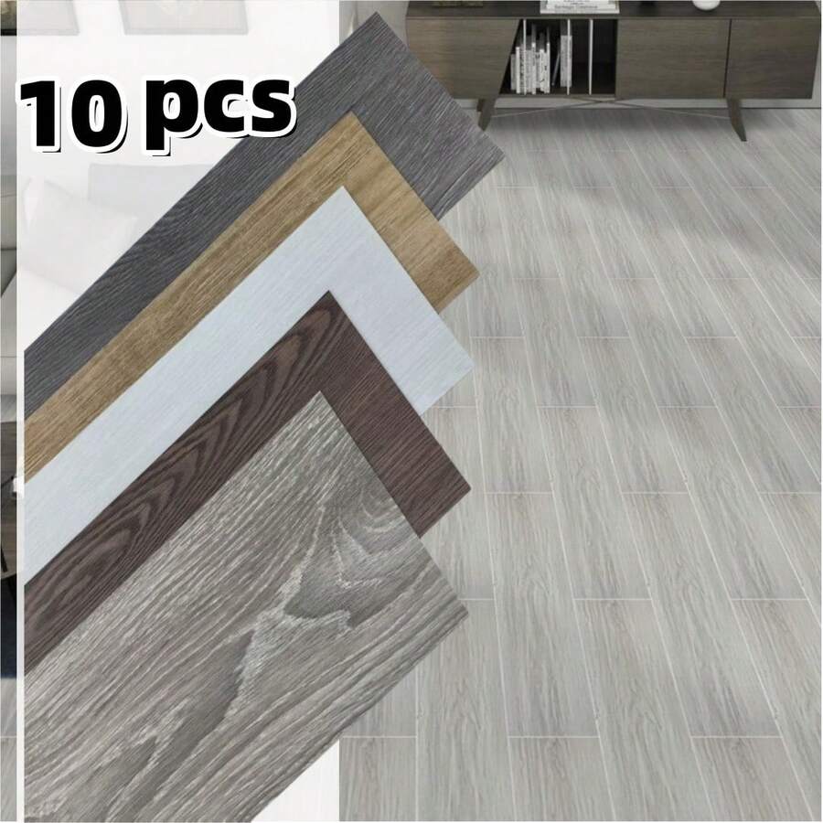  10pcs 50x15cm Peel And Stick Floor Tile, Self Adhesive Plank Flooring Wood Grain Look Tile Sticker For Bedroom, Living Room, Kitchen, RV