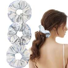 Scrunchies For Women Girls Polka Dot Plaid Floral Printed Scrunchies For Long Thick Hair Soft Scrunchy Hair Ties Elastic Hair Bands Cute Ponytail Holders Hair Accessories (2pcs)