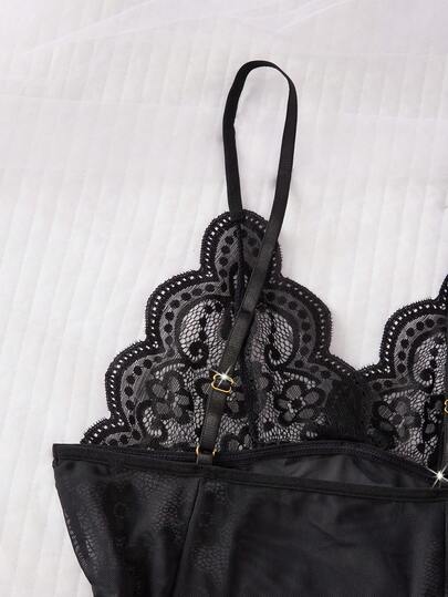 Ning xue yan ying Piece Zwart Verleidelijke Neck Hollow Out Sling Dress Temptation Kanten Multi Arm Mesh Teasing Short Sleeping Skirt Underwear Pajama Home Clothes Set, Bridal Lingerie, Rave Going view 10