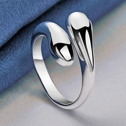 Pierścionki z kroplą wody, platerowane srebrem próby 925, otwierane, regulowane, dla kobiet, mężczyzn, biżuteria modowa, niezbędne akcesoria, idealny prezent na Walentynki