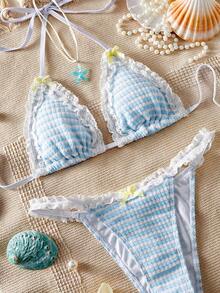 Ladies Swimsuit; Sexy Fashion; Blue Two Pieces Swimwear; Summer Beach; Bikini Set.