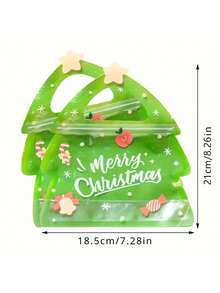 5/25/50 Festive Christmas Gift Bags With Green Handles – Durable Plastic Gift Bags Suitable For Candies, Chocolates, And Cookies – Featuring Santa Claus, Christmas Tree, And Snowflake Designs, Ideal For Festive Gift Packaging, Christmas Eve Treats, And Holiday Decorations Christmas Christmas Decorations Christmas Pajamas Christmas Gifts Christmas Decor