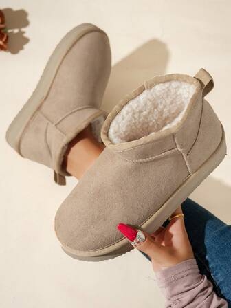 Dammode, casual, lätta och bekväma snöstövlar med tjock sula, enfärgade, varma för höst/vinter