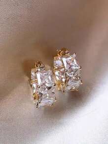 2pcs Square Earrings, Gold Plated Stud Earrings, Bridal Bridesmaid Wedding Party Jewelry Gift, Unisex Couples Birthday Anniversary Gift For Girlfriend Wife - Green - View 1