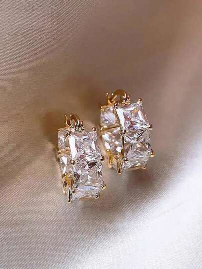 2 ชิ้น ต่างหูสี่เหลี่ยม, ต่างหูแบบติดชุบทอง, ของขวัญเครื่องประดับสำหรับงานแต่งงานเพื่อนเจ้าสาว, ของขวัญวันครบรอบวันเกิดสำหรับคู่รัก ยูนิเซกส์ สำหรับแฟน ภรรยา