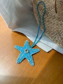 Summer Beach Theme Beaded Pendant, Decorated With Starfish, Palm Tree, Sea Turtle And Other Animal Patterns, Suitable For Beach Vacation (Rope Color May Vary By Batch). Can Be Used As Bag Charm, Beach Bag Decor, Beading, Embellishment, Handmade Jewelry. - Multicolor - View 7