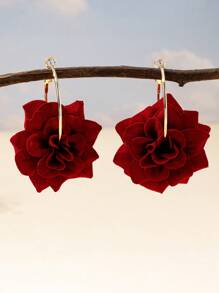1 对复古优雅鲜艳红玫瑰花耳环，适合日常、户外活动、派对和礼物 - 紅色 - 查看 2