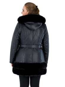 Veste  pour femmes, manteau moto blouson, doublure en sherpa - Noir - View 4