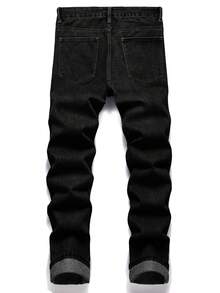 Traceable Cotton 男士休闲宽松锥形破洞牛仔裤 - 黑色 - 查看 2