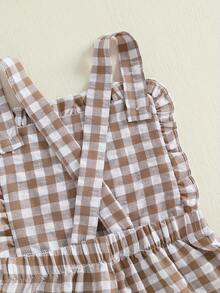 Kids Girls Overalls, Plaid Embroidery Turkey Flare Pants Thanksgiving Clothes For Casual Daily - Brown - View 6