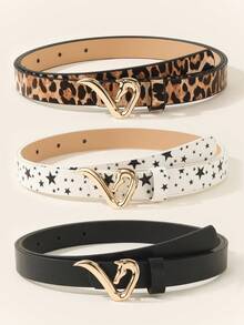 3pcs/Set Black, Brown, Beige Letter Square Gold Ladies Fashion Belt, Romantic, Casual, Minimalist, Versatile, Suitable For Business, Date, Party All Seasons Summer, School Fall, Autumn, Halloween