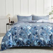 3PCS Soft Blue Branches Leaves Pattern Duvet Cover Bedding Set Queen King Size With 2 Pillowcases Gift Blue Leaf Quilt Cover Set, Cozy Bed For Warm Fall & Festive Xmas Bedroom Decor, Soft & Stylish Bedding Collection - Dark Blue - 查看 2