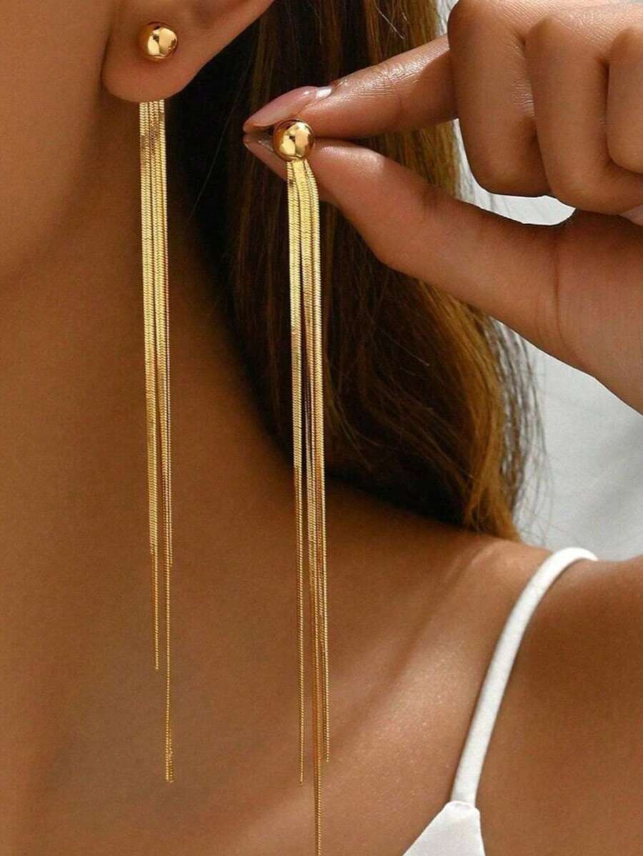 1 件合金长流苏耳环，优雅浪漫复古韩式时尚耳环，适合日常佩戴、礼物、派对和聚会