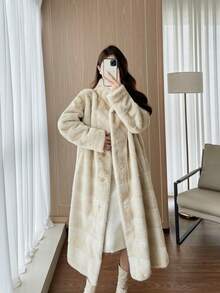 2025冬季新款人造毛皮休闲时尚复古宽松长袖长款女士人造毛皮大衣 - 杏色 - 查看 10