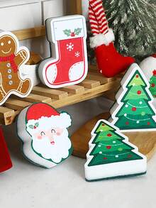 4pcs Christmas Sponge Cleaning Brushes - Washable, Reusable, Durable Kitchen & Bathroom Sponges With Festive Santa & Reindeer & Christmas Tree & Gingerbread Man Designs,For Holiday Cleaning & Home Decor, Christmas Party Favors