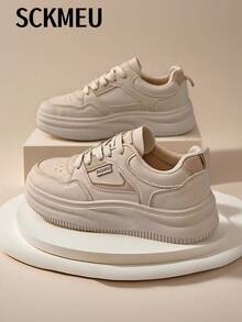 SCKMEU Women Lace Up Sneakers, Sporty Outdoor White Skate Shoes