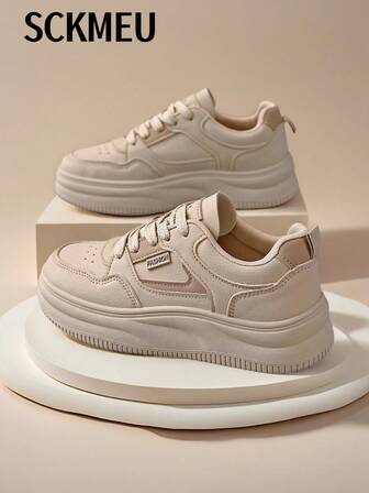 SCKMEU Zapatillas con cordones para mujer, zapatos deportivos blancos de skateboard para exteriores