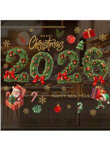 Weihnachten 2026 Kiefernnadel Glocke Fenster Aufkleber - Feiertags Anti-Statik Glas Dekorationen für Türen & Fenster | Innen- und Außendekoration