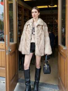 Neue modische Kunstfell Jacke, eleganter Damen Flausch-Wintermantel