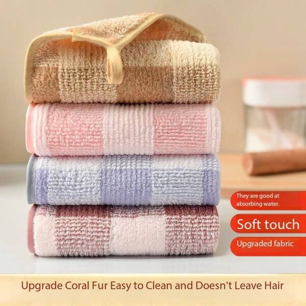 Coral Fleece Dishcloth, Kitchen Plaid Pineapple Pattern, Absorbent, Non-Shedding, Non-Stick Oil Cleaning Cloth