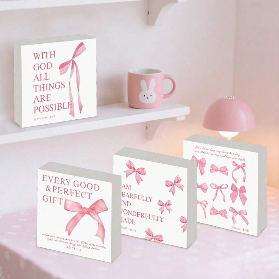 1/4/10件粉色木盒蝴蝶结桌面摆件卧室宿舍书桌装饰同学女友惊喜女生励志圣诞礼物 - 彩色 - 查看 1