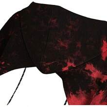Sudadera corta con capucha de manga larga con cordón para mujer - Negro Rojo - Ver 3