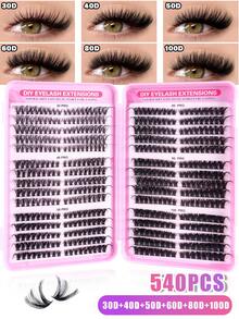 570 Stück/540 Stück Wimpernbüschel 30D+40D+50D+60D+80D+100D DIY Wimpernverlängerung Kunstmink Wimpern - Premium D-Krümmung Natürliches Volumen Einzelne Wimpernbüschel für DIY Wimpernverlängerung - Wiederverwendbar, leicht und einfach anzubringen Wimpernbüschel, Wimpernbüschel, Einzelwimpern, Wimpern, Falsche Wimpern