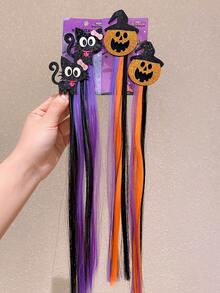 2/4 件女孩万圣节发饰，橙色和紫色南瓜女巫假发 - 彩色 - 查看 1