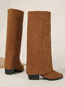 Fall/Winter 2025 Khaki Wide Leg Pants Tube Boots For Women, New 2024 Summer Pointed Toe Straight Tube High Boots, Western Cowboy Boots,Brown Boots - Brown - View 8
