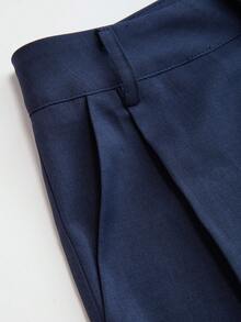 Vela Rue Hook & Zipper Closure Slim Fit Solid Navy Blue Wide Leg Trousers, Suitable For All Seasons