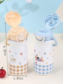 كوب قش جديد بمقبض، كوب عازل من الفولاذ المقاوم للصدأ، زجاجة مياه جميلة وقابلة للحمل للنساء، مناسبة للمدرسة والتخييم والرحلات