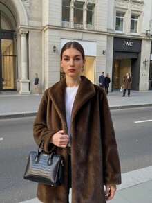 Women's Fashionable Faux Fur Jacket, Versatile Faux Leather Outerwear For Autumn/Winter