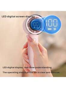 PHILIPS Ventilador de mão ACR3242: compacto e portátil, silencioso e silencioso, vento de alta potência, 100 níveis ajustáveis, controle por botão, tela LED HD, bateria com duração de 16 horas, porta USB-C, adequado para viagens, escritório em casa e Spring Peach.