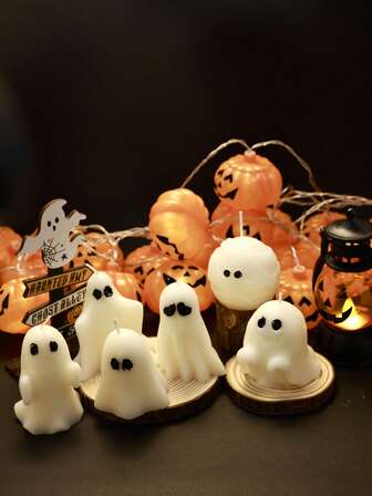 1pc Halloween Ghost Soy Wax Scented Candle, Smokeless Fragrance Candle, Autumn Gift Home Decor Halloween Decor Room Decor