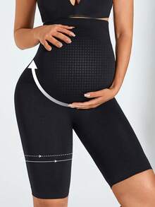 1pc Maternity Shorts, Belly Support Design, Lightweight & Breathable, Stretchy & Comfortable Sports - Black - View 3