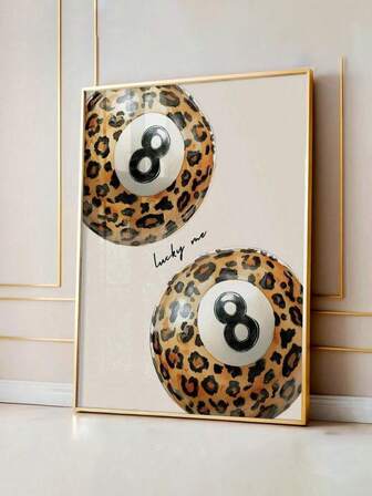 1 幅无框幸运 8 豹纹台球学院风艺术海报简约 Y2K 多巴胺时髦少女绘画帆布印刷墙画，是宿舍、公寓、客厅、卧室、女孩房间、现代家居装饰的理想礼物