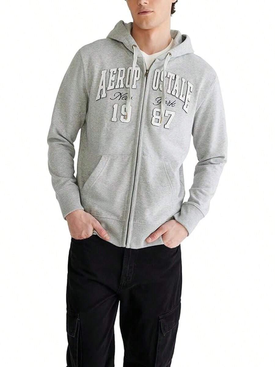 Men's Aero Logo Full Zip Hoodie-Arch - Light Heather Grey - View 1