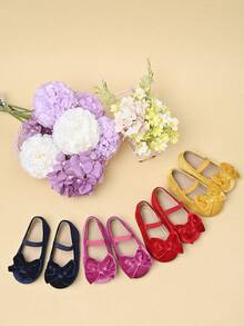 1 Đôi giày Mary Jane đế bằng nhung ấm áp, dễ thương, nơ lớn, thích hợp cho các ngày lễ, Giáng sinh, đám cưới, váy thường ngày, trang phục hàng ngày - Đỏ - Xem 10