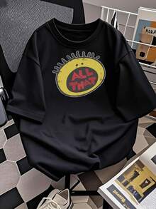 Camiseta gráfica de inspiración vintage para mujer con un diseño circular único y letras llamativas. Suave mezcla de algodón para un look casual y cotidiano. ¡Imprescindible para las camisetas gráficas de moda! Talla extragrande. - Negro - Ver 2